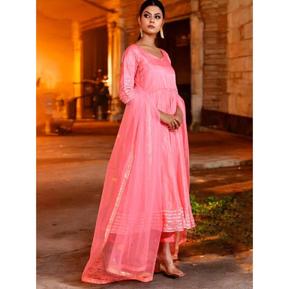 Bannhi Pink Kashmira Uppada Silk Anarkali With Pant and Dupatta