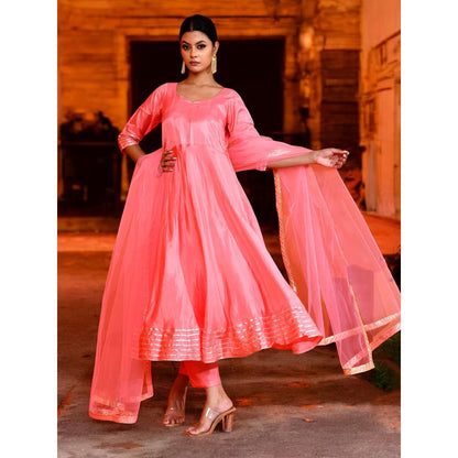 Bannhi Pink Kashmira Uppada Silk Anarkali With Pant and Dupatta