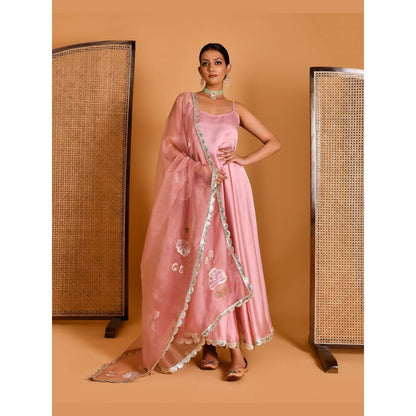 Bannhi Pink Megha Hand Painted Anarkali With Pant and Dupatta