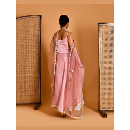 Bannhi Pink Megha Hand Painted Anarkali With Pant and Dupatta