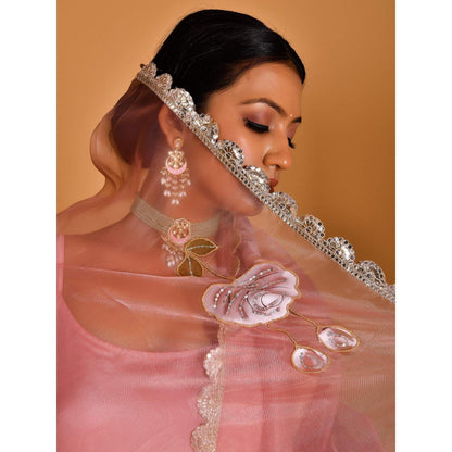 Bannhi Pink Megha Hand Painted Anarkali With Pant and Dupatta