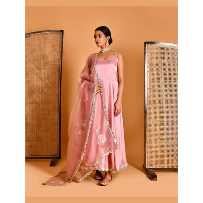 Bannhi Pink Megha Hand Painted Anarkali With Pant and Dupatta
