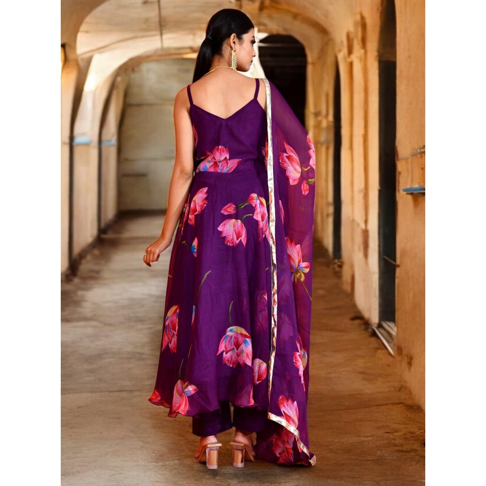 Bannhi Purple Keshavi Chiffon Anarkali With Pant and Dupatta