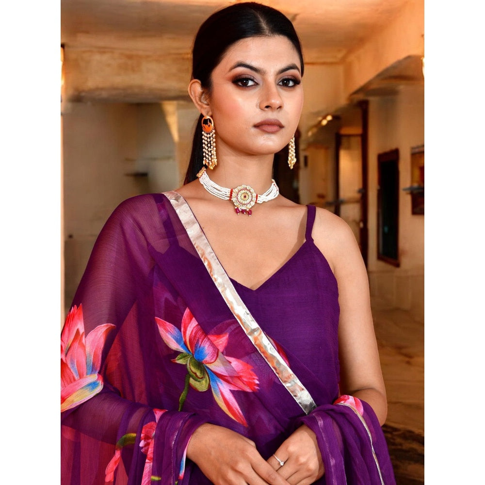 Bannhi Purple Keshavi Chiffon Anarkali With Pant and Dupatta