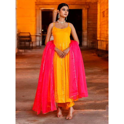 Bannhi Yellow Kasturi Anarkali With Pant and Dupatta
