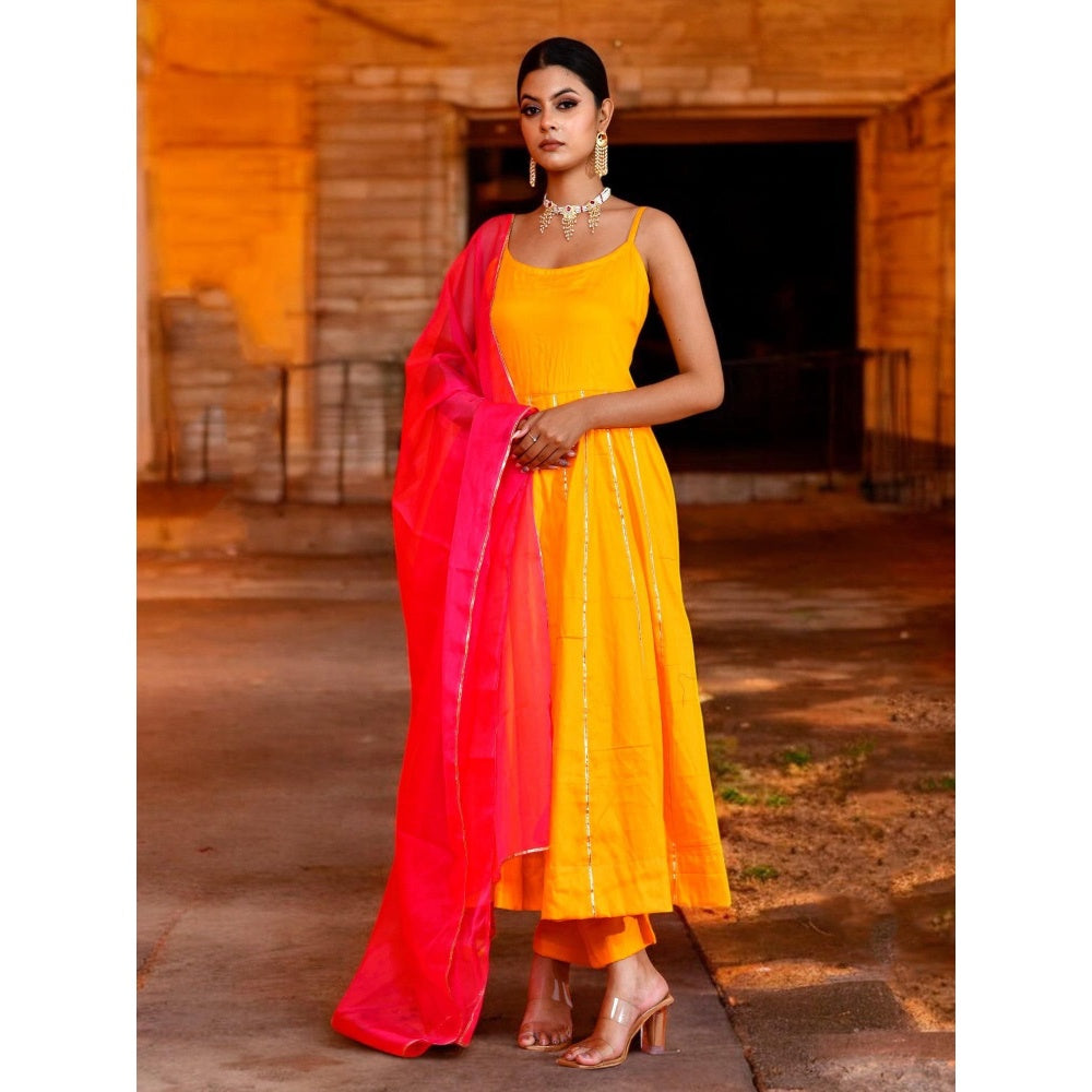 Bannhi Yellow Kasturi Anarkali With Pant and Dupatta