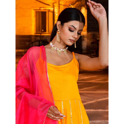 Bannhi Yellow Kasturi Anarkali With Pant and Dupatta