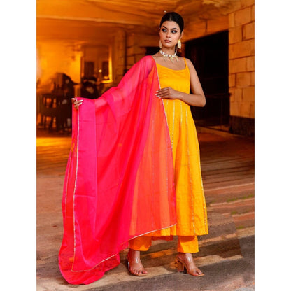 Bannhi Yellow Kasturi Anarkali With Pant and Dupatta