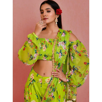 Bannhi Green Jhilmil Pre-Stitched Saree With Stitched Blouse