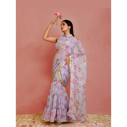 Bannhi Grey Kasturi Pre-Stitched Saree With Stitched Blouse