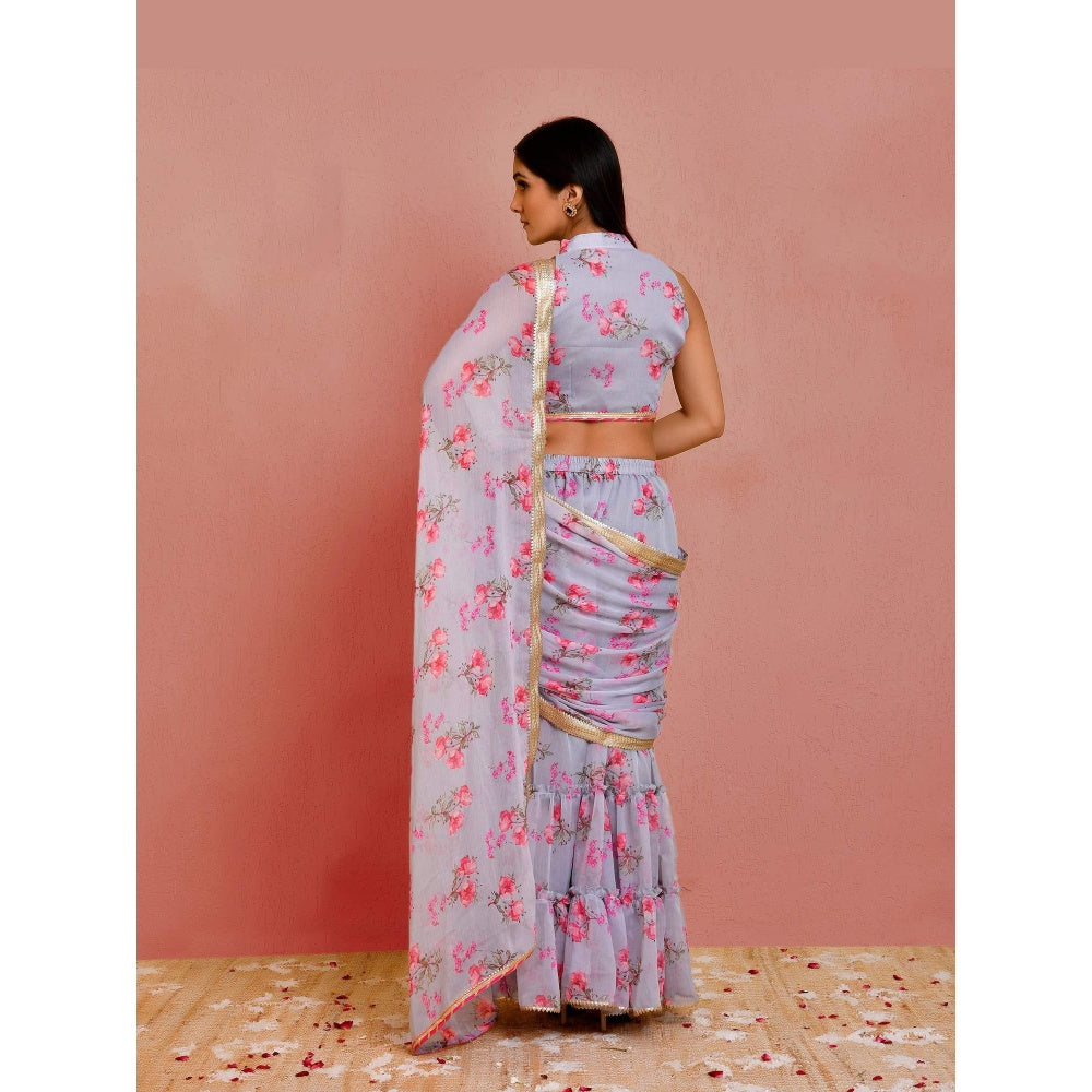 Bannhi Grey Kasturi Pre-Stitched Saree With Stitched Blouse