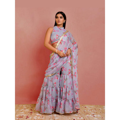 Bannhi Grey Kasturi Pre-Stitched Saree With Stitched Blouse