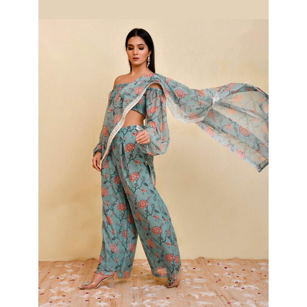 Bannhi Blue Mehek Pre-Stitched Saree With Stitched Blouse