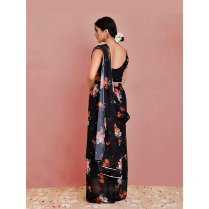 Bannhi Black Pallavi Pre-Stitched Saree With Stitched Blouse