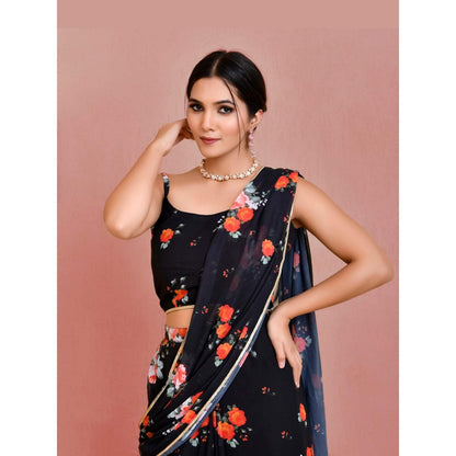 Bannhi Black Pallavi Pre-Stitched Saree With Stitched Blouse