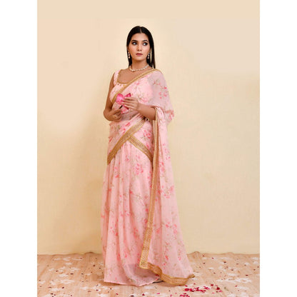 Bannhi Pink Pushkar Pre-Stitched Saree With Stitched Blouse