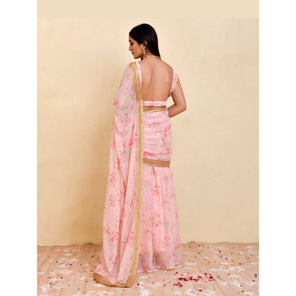Bannhi Pink Pushkar Pre-Stitched Saree With Stitched Blouse