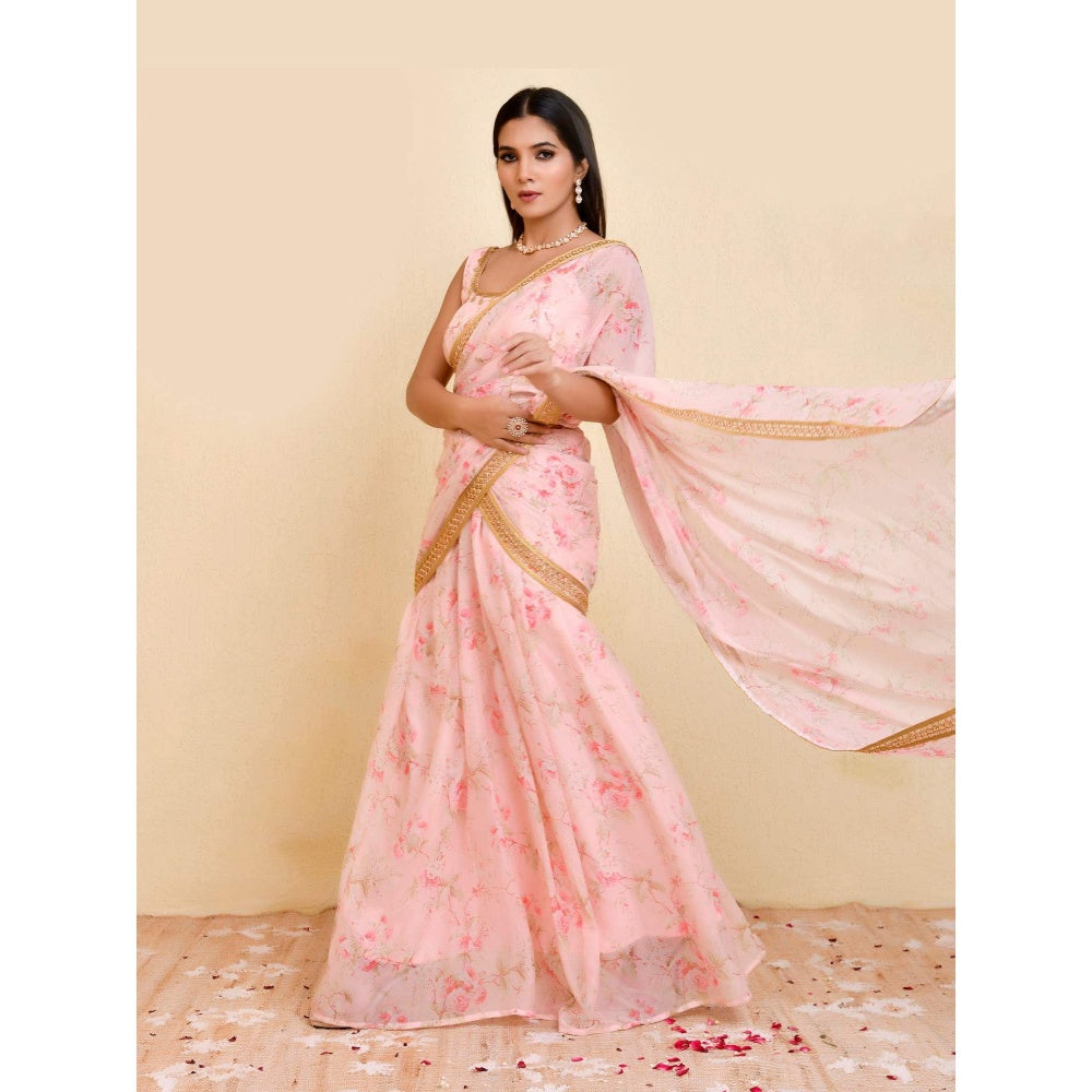 Bannhi Pink Pushkar Pre-Stitched Saree With Stitched Blouse