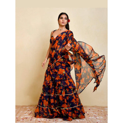 Bannhi Blue Pushp Pre-Stitched Saree With Stitched Blouse