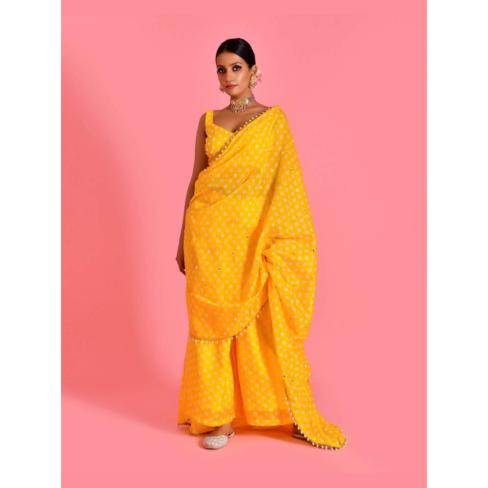 Bannhi Yellow Ragini Pre-Draped Saree With Stitched Blouse