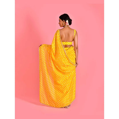 Bannhi Yellow Ragini Pre-Draped Saree With Stitched Blouse