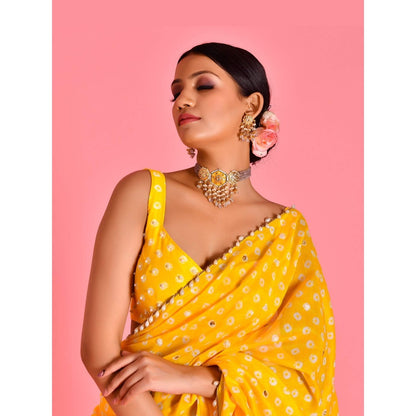 Bannhi Yellow Ragini Pre-Draped Saree With Stitched Blouse