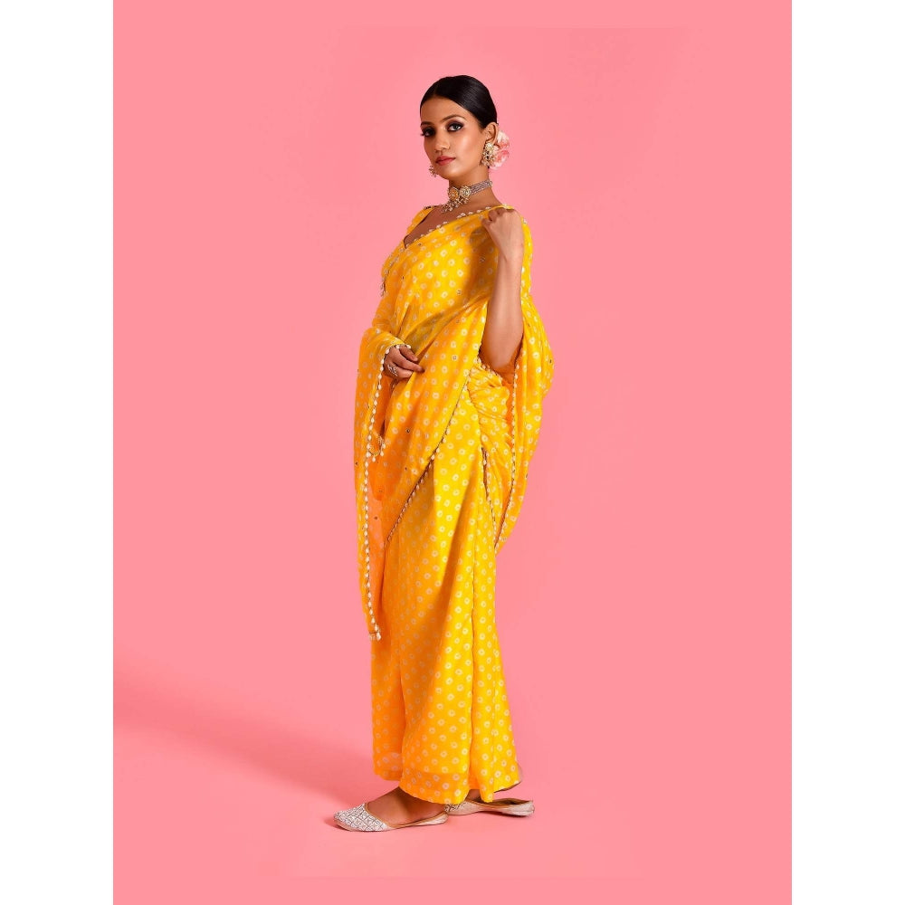 Bannhi Yellow Ragini Pre-Draped Saree With Stitched Blouse