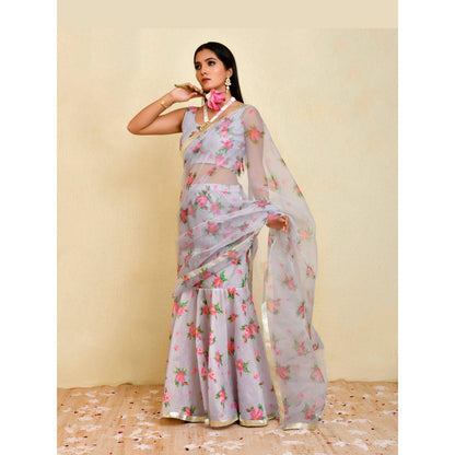Bannhi Grey Rajnigandha Pre-Stitched Saree With Stitched Blouse