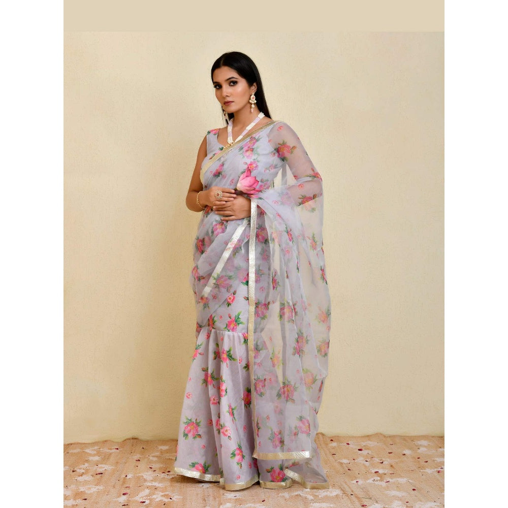 Bannhi Grey Rajnigandha Pre-Stitched Saree With Stitched Blouse