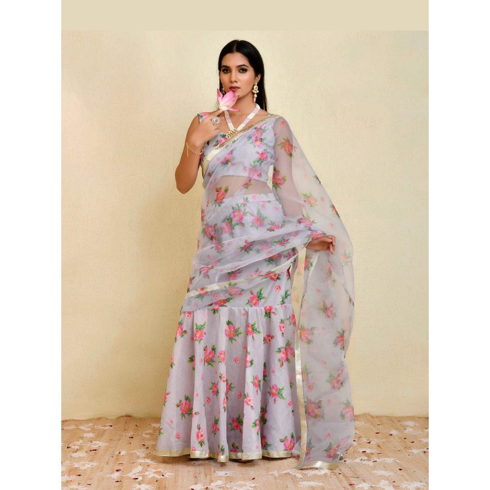 Bannhi Grey Rajnigandha Pre-Stitched Saree With Stitched Blouse