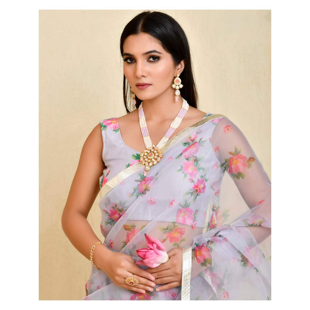Bannhi Grey Rajnigandha Pre-Stitched Saree With Stitched Blouse