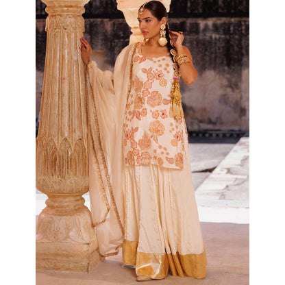 Bannhi Ivory, Crepe Embroidered Kurta with Skirt and Dupatta