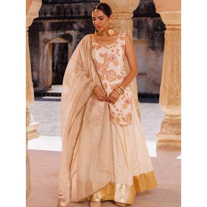 Bannhi Ivory, Crepe Embroidered Kurta with Skirt and Dupatta
