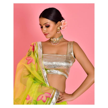 Bannhi Green Leela Hand Painted Lehenga with Stitched Blouse and Dupatta