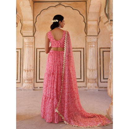 Bannhi Pink Embroidered Chiffon Lehenga with Stitched Blouse and Dupatta