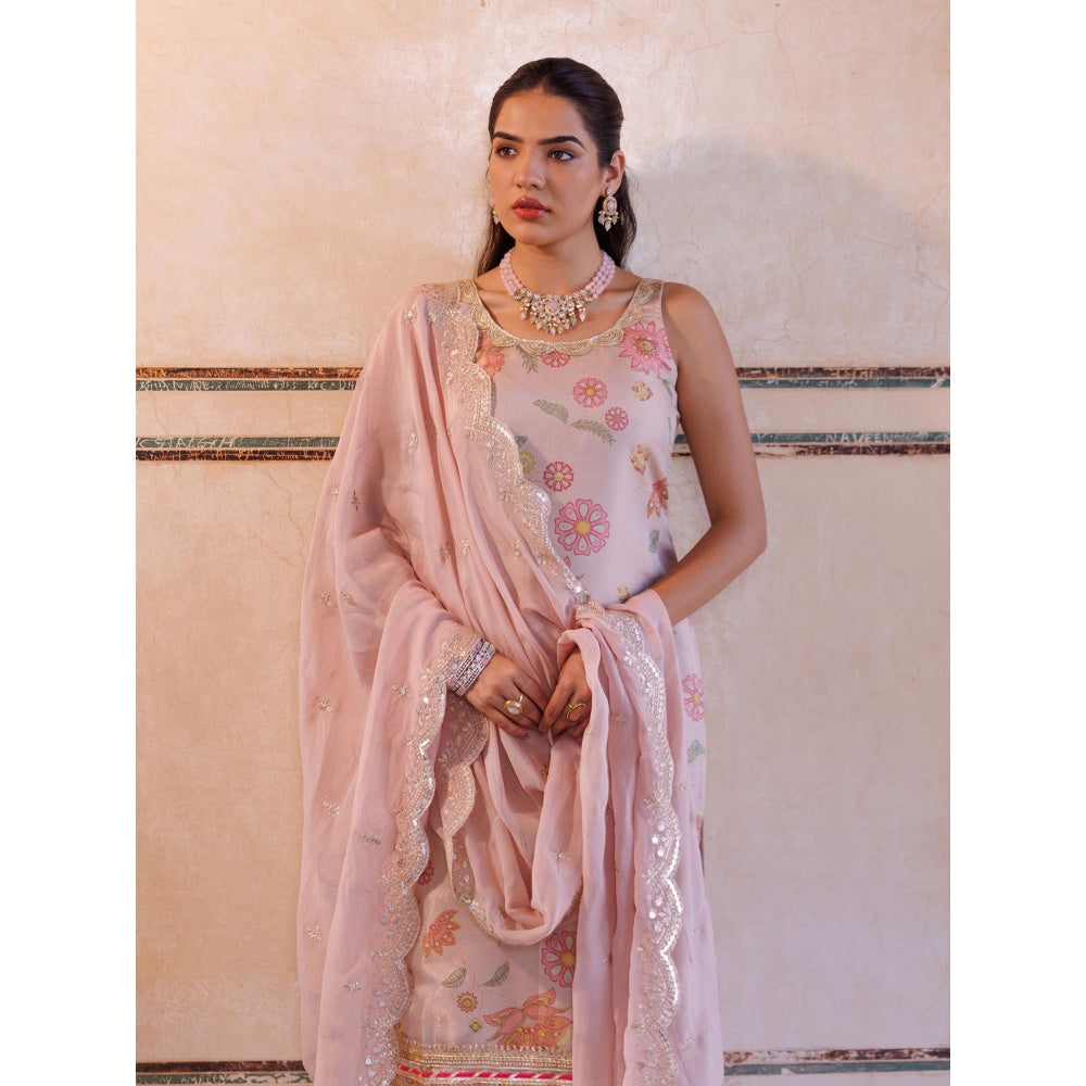 Bannhi Pink Tissue Kurta With Pant and Dupatta
