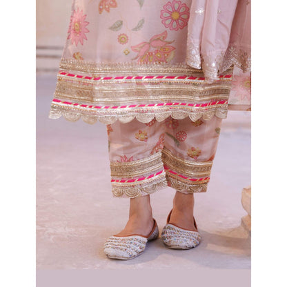 Bannhi Pink Tissue Kurta With Pant and Dupatta