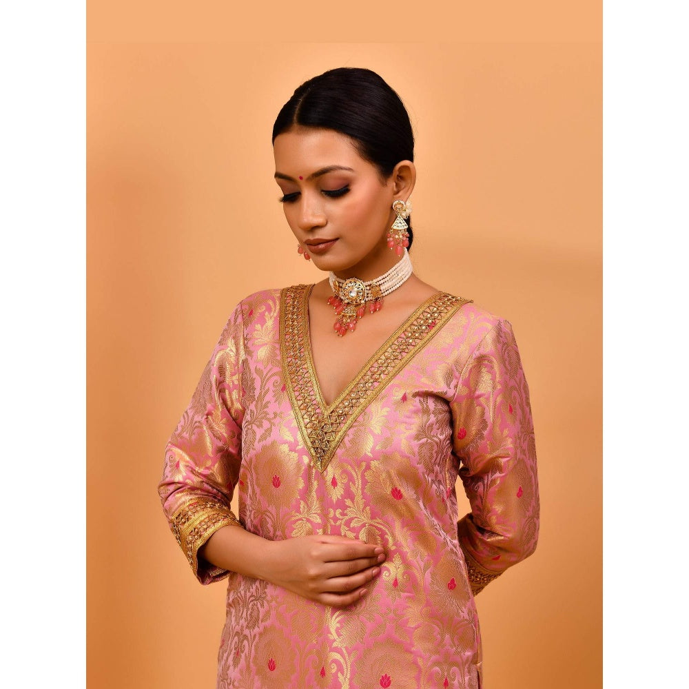 Bannhi Pink Mrigni Banarasi Brocade Kurta With Pant