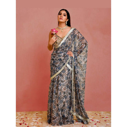 Bannhi Beige-Blue Gulbahar Pre-Stitched Saree With Stitched Blouse