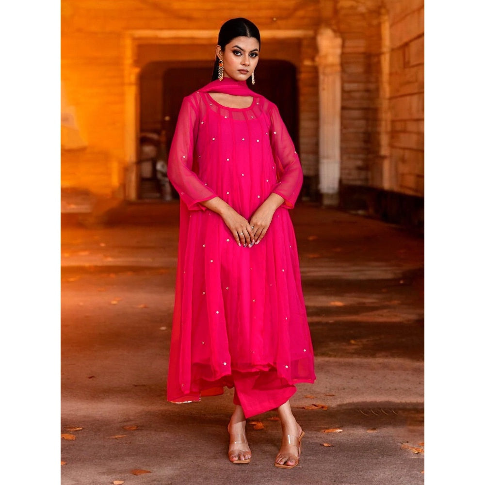 Bannhi Magenta Georgette Anarkali With Pant and Dupatta