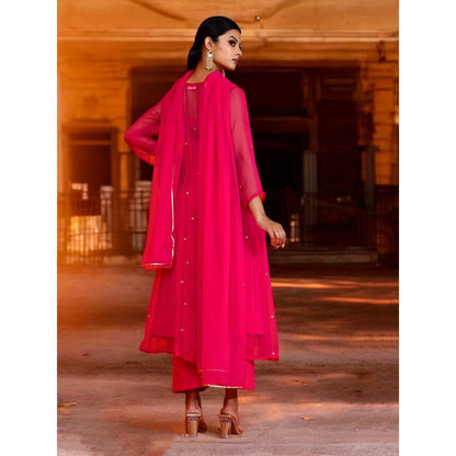 Bannhi Magenta Georgette Anarkali With Pant and Dupatta