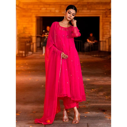 Bannhi Magenta Georgette Anarkali With Pant and Dupatta