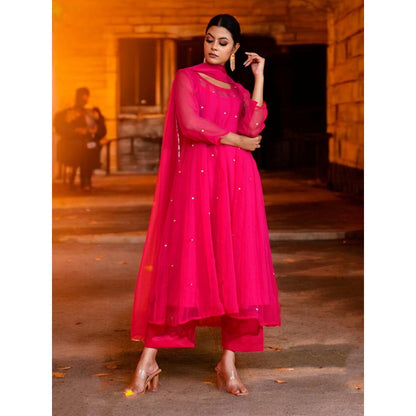 Bannhi Magenta Georgette Anarkali With Pant and Dupatta