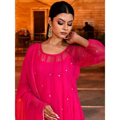 Bannhi Magenta Georgette Anarkali With Pant and Dupatta