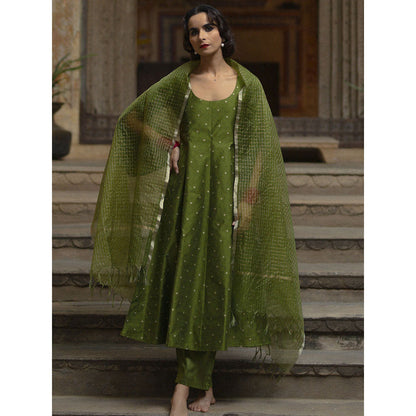 Baaro Masi Forest Green Brocade Anarkali with Organza Dupatta (Set of 3)