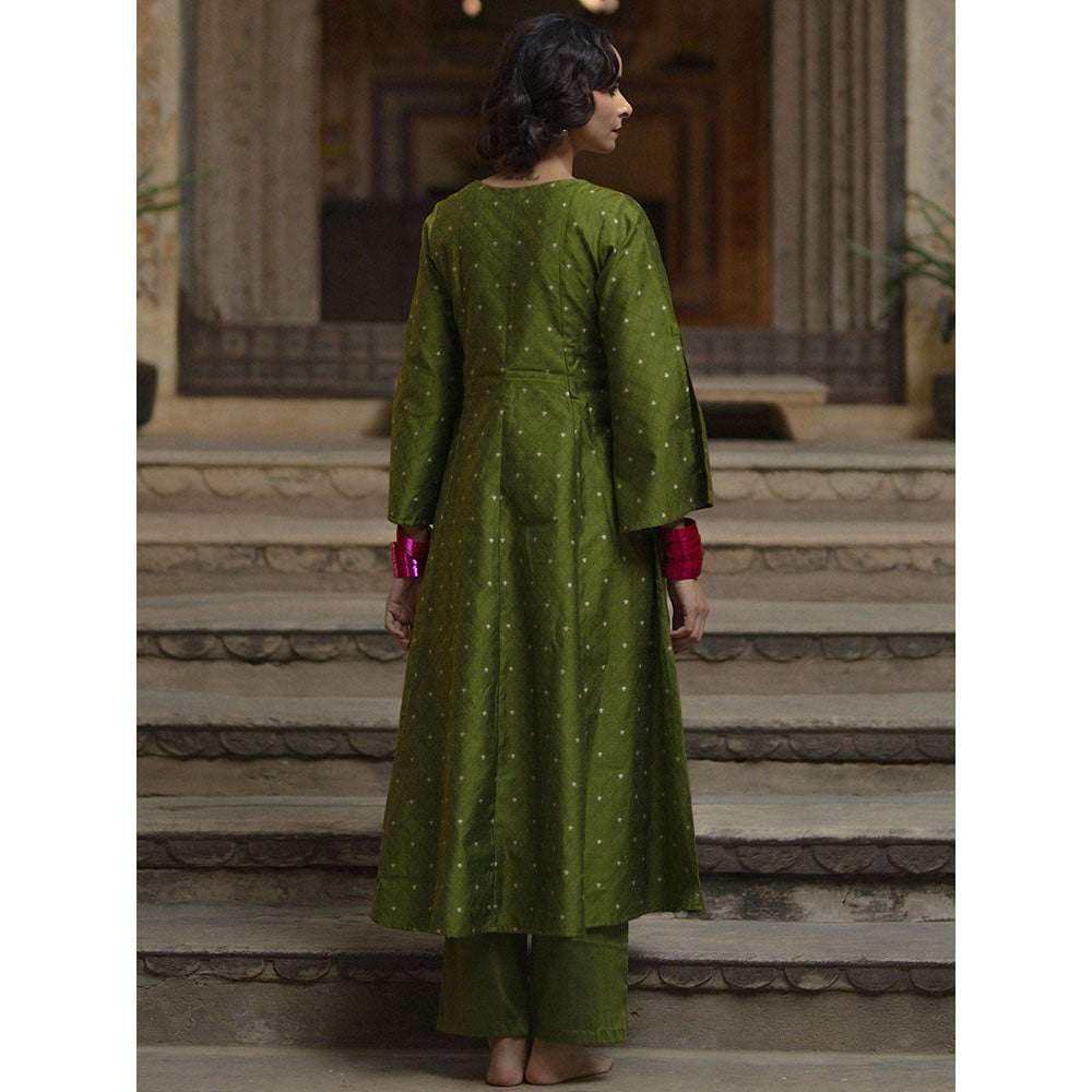 Baaro Masi Forest Green Brocade Anarkali with Organza Dupatta (Set of 3)