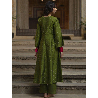 Baaro Masi Forest Green Brocade Anarkali with Organza Dupatta (Set of 3)