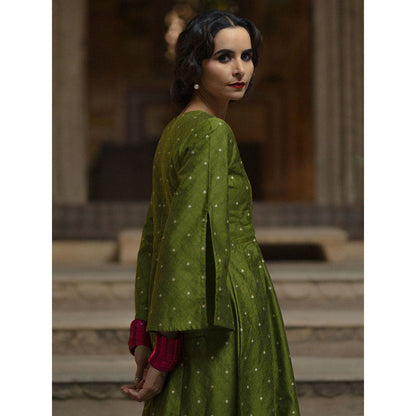Baaro Masi Forest Green Brocade Anarkali with Organza Dupatta (Set of 3)