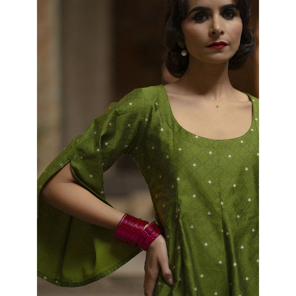 Baaro Masi Forest Green Brocade Anarkali with Organza Dupatta (Set of 3)