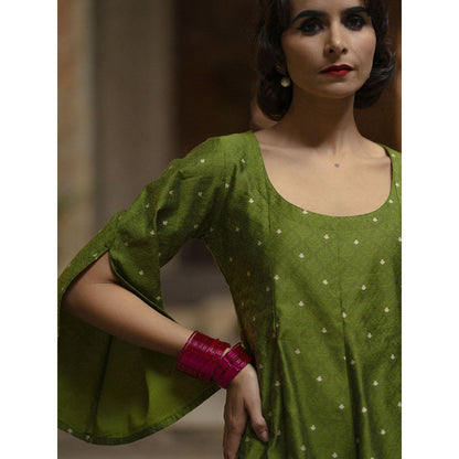 Baaro Masi Forest Green Brocade Anarkali with Organza Dupatta (Set of 3)